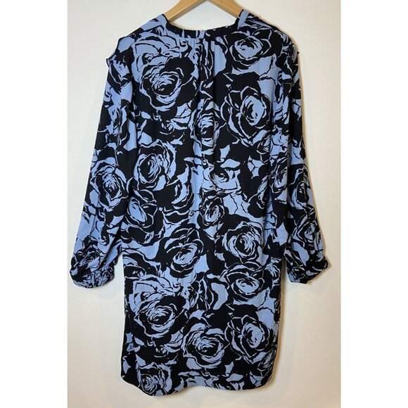 NWT Chico's Black Label Dress Sheath Black Blue Ruffle Size Large L New - Picture 3 of 5